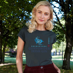 Drumshanbo-Gunpowder-Irish-Gin-Ladies-Fitted-T-Shirt---Blue-Foil-in-Navy1